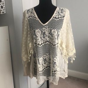 Soieblu Cream Boutique Lacy Peasant Top
